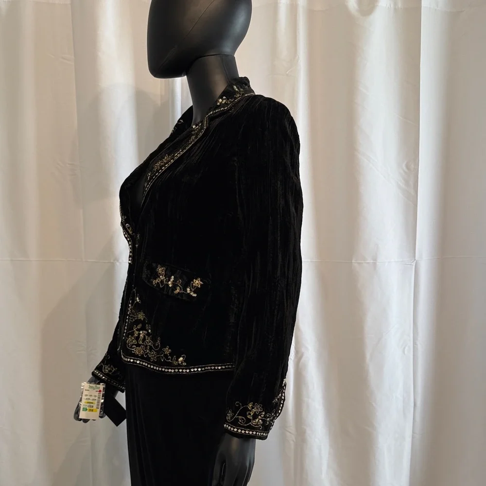 Katherine Barclay Holiday Embroidered Black Velvet Jacket size 8 NWT - Picture 7 of 13